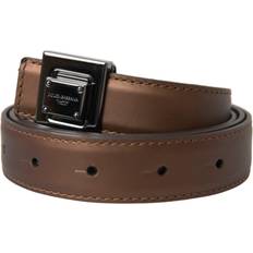Bronze - Women Accessories Dolce & Gabbana Bronze Leather Logo Belt with Engraved Buckle Brown