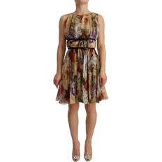 Dolce & Gabbana Beige Dresses Dolce & Gabbana Beige Floral Sleeveless Round Neck Mini Dress IT44