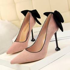 Mocka Pumps BIGTREE (Pink, 40) 9.5cm Pointed Bow Thin High Heeled Pumps For Women's