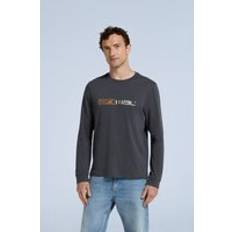 Animal 'Tommy' Long Sleeve Graphic Organic Cotton T-Shirt Dark Grey