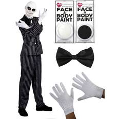 I Love Fancy Dress ADULT'S CHRISTMAS NIGHTMARE MR JACK HALLOWEEN COSTUME PINSTRIPE SUIT WITH BOWTIE, WHITE GLOVES, FACEPAINT AND BALDCAP BY
