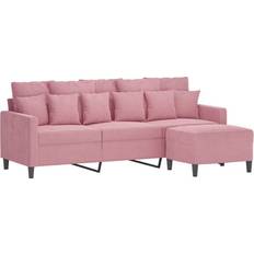 vidaXL 3-Personers Med Fodskammel 180 cm Velour Lyserød Sofa 3 personers