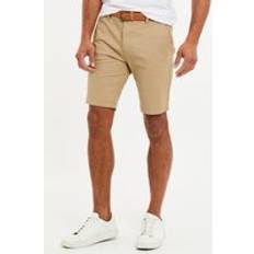 Beige - Chino Shorts Threadbare Cotton Turn-Up Chino Shorts with Woven Belt Beige