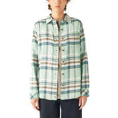 Dickies Women Shirts Dickies Plaid Flannel Long-Sleeve Shirt for Ladies Blue Surf