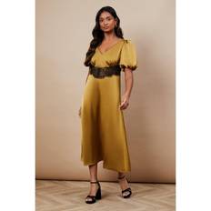Gold - Midi Dresses Oasis Occasion Satin Lace Waist Midi Dress Gold