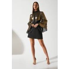 Bronze Dresses Coast High Neck Pleated Metallic Flare Sleeve Mini Dress Dark Bronze