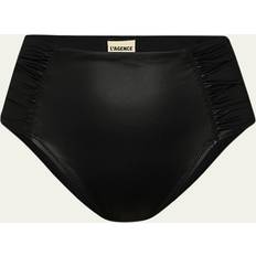 Black Bikini Bottoms L'agence Luxe Leather Vanessa High-Waist Bikini Bottoms BLACK (X-Small)