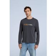 Animal 'Tommy' Long Sleeve Graphic Organic Cotton T-Shirt Dark Grey
