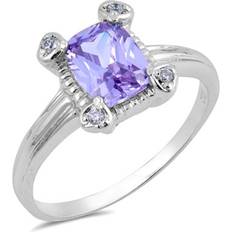 Purple Rings Sac Silver Rectangle Simulated Lavender Ring .925 Sterling Band Purple CZ Jewelry Female