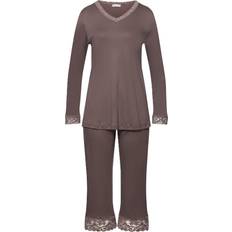 Braun - Damen Nachtwäsche Hanro Damen, Pyjama, Moments Schlafanzug, Braun