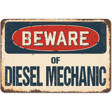 Plastic Wall Decor SignMission Z-D-5-BW Diesel Mechanic Beware of Diesel Mechanic Rustic Sign Wall Decor
