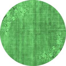 Ahgly Company Indoor Round Oriental Emerald Green Area Rug 6"