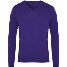 Purple Jumpers Premier Knitted Cotton Acrylic V Neck Sweatshirt Purple