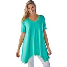 Woman Within Women Blouses Woman Within Plus Women's Lace Hankey Hem Tunic in Pretty Jade (Size L)