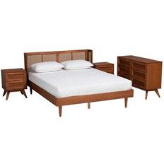 Baxton Studio Bed Packages Baxton Studio Rina Ash Walnut Wood Bedroom Set 4-Piece