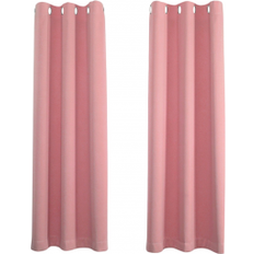 Happy Homewares Pink Eyelet Curtains 66 x 84 Inch Drop - 2 Panel