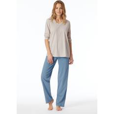 Natural Pijamas Schiesser Damen Schlafanzug Lang Baumwolle-Nightwear Pyjamaset, Sand_181986