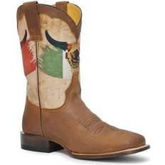 Boots Roper Mens Square Toe Printed Mexican Flag & Skull 11" Shaft Leather Boots