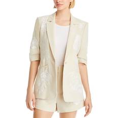 Denim - Mujer Blazers Cinq A Sept Women's Floating Roses Embroidered Blazer Tan/Beige Plaster/Ivory