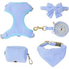 Pets Zeuxo Adjustable Dog Collar and Leash Blue S