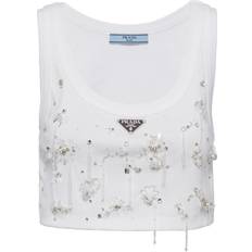 Prada Tank Tops Prada crystal-embroidered ribbed tank top women Cotton White