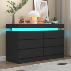6 drawer black dresser Gyfimoie 6 Dresser with LED Light Chest of Drawer 47.2x32.3"
