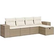 Lounge-Sets reduziert vidaXL Garten-Sofagarnitur 5-tlg mit Kissen Beige Poly Rattan Lounge-Set