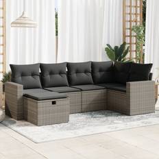 vidaXL 6-Pack Garten-Sofagarnitur mit Kissen Grau Lounge-Set