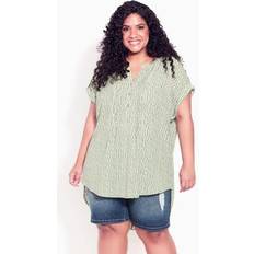 Avenue Clothing Avenue Plus Women's Button Pleat Print Top in Olive Pebble (Size 16)