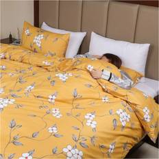 Aspire Homeware Ochre Flower Bedding Set King Size Duvet Cover Yellow