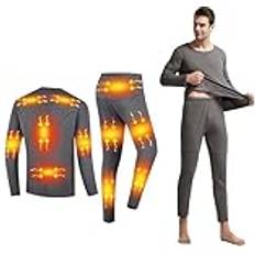 Grey - Men Base Layer Sets FYRTA Men's Heated Thermal Underwear Set, USB Electric Heated Underwear Set with Heating Levels, Heat Zones, Winter Outdoor Heated Thermal Tops and Bottoms (Battery Not Included),Gray,L