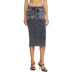 Diesel Dam Kjolar Diesel Jupe Midi Maille Poches Cargo Denim - Gris