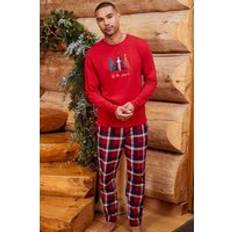 Threadbare 'Season' Cotton Long Sleeve Check Christmas Pyjama Set Red