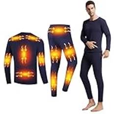 Blue - Men Base Layer Sets FYRTA Men's Heated Thermal Underwear Set, USB Electric Heated Underwear Set with Heating Levels, Heat Zones, Winter Outdoor Heated Thermal Tops and Bottoms (Battery Not Included),Blue,M