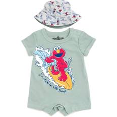 Children's Clothing imagikids, Sesame Street Elmo Surfboard Romper and Bucket Sun Hat Newborn to Infant