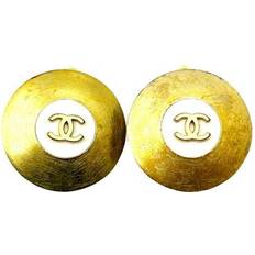 Chanel Jewelry Chanel 1990s Gold Plated CC White Disc Clip on Earrings Pieces