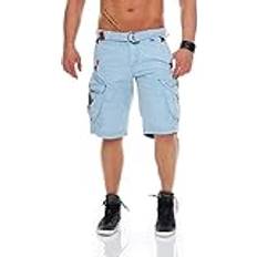 Geographical Norway mäns shorts Peanutt pärla korta byxor män med bälte broderade cargoshorts, Ljusblå