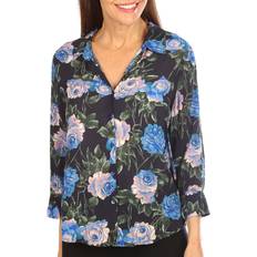 Blouses T Tahari Womens Semi-Sheer Floral Print Button Down Top MULTI (Large)