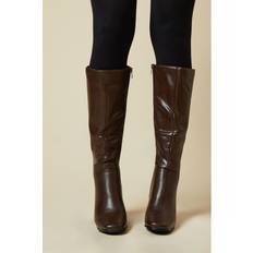 Faux Leather - Women High Boots Dorothy Perkins Womens Wide Fit Kristen Square Toe Clean Knee High Boots Brown