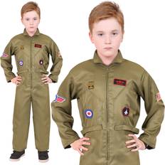 I Love Fancy Dress Childs fighter pilot costume army top flight kids fancy dress green jumpsuit