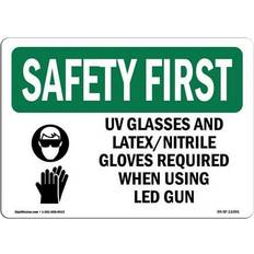 Office Supplies SignMission OSHA Safety First Sign 12 x 18 in - UV Glasses & Latex Nitrile