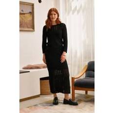 High Waist Crochet Knit Midi Skirt Black