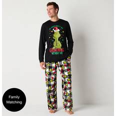 Men Pajamas Dr. Seuss Mens Grinch Crew Neck Long Sleeve 2-pc. Pant Pajama Set, Large, Black (Large)