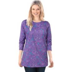 Florals - Women T-shirts Woman Within Plus Women's Perfect Printed Long-Sleeve Crewneck Tee in Petal Purple Floral Paisley (Size S) Shirt