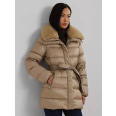 Lauren Ralph Lauren Overtøj Lauren Ralph Lauren Faux-Shearling-Trim Belted Down Coat Vinterjakke - Beige