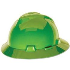 Safety Helmets MSA V-Gard Protective Hat, Fas-Trac Ratchet, Slotted, Bright Lime Green (454-815570)