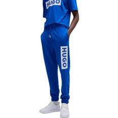 HUGO Cotton-terry tracksuit bottoms with logo print Blue