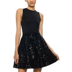 Viscose Dresses Alice + Olivia Chara Sequined Sleeveless Mini Dress BLACK