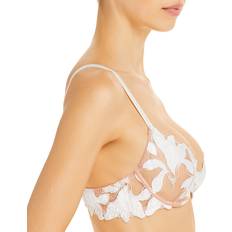 Fleur Du Mal Beige White Lily Embroidery Plunge Demi Bra - Ivory