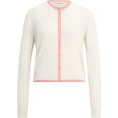 Natural Cárdigans Monki button front cardigan in off white with pink contrast trim